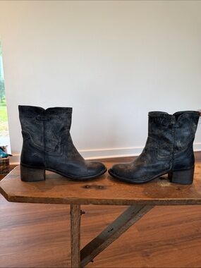 Women's Black Leather Western Ankle Boots